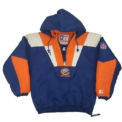 VTG 90s Starter Chicago Bears Jacket Pullover Hoody 1/2 Zip Puffer Breakaway XL • $199.99
