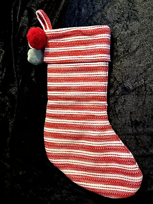 Hearth And Hand Magnolia Red Stripe Christmas Stocking W/Pom Poms • $16.88