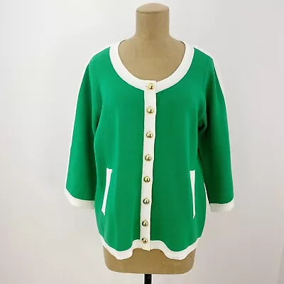 Vintage Linea Louis Dell'Olio Green White Gold Button Up Boxy Cardigan Sweater M • $24.99