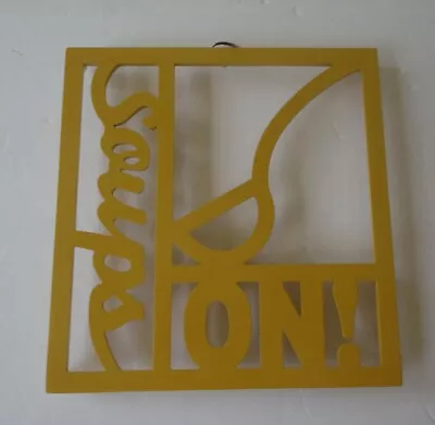 Vtg Midcentury Modern Copco Soups On Square Yellow Metal Trivet Wall Decoration • $29.99