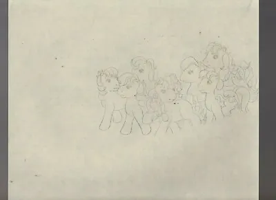 1980's MY LITTLE PONY Animation 10.5x9.5  Pencil Drawing P-10 Seven Ponies • $15.25