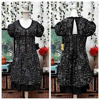 Corset Story Astronomy Print Dress Black Lace Up Steampunk Goth 34 XL XXL • $300