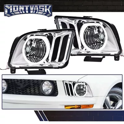 Fit For 2005-2009 Ford Mustang Left+Right Chrome Housing LED DRL Halo Headlights • $72.81