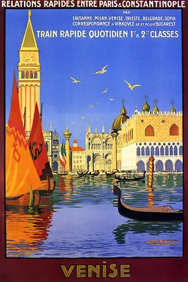 $10.96 • Buy Venise Venice Canal Gondola Boat Doge's Palace Italy Travel Vintage Poster Repro