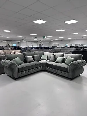 2c2 | Royale Rio Chesterfield Full Back Corner Sofa | Grey Plush  • £1399.99