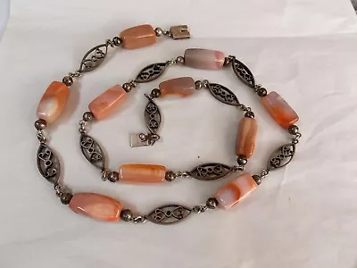 Vintage CECILIA Tono Mexican Sterling Silver & Carnelian NECKLACE Taxco 88g  • $225