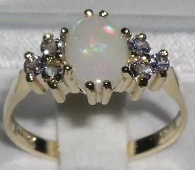 10ct Yellow Gold Natural Opal And Tanzanite Womens Classic Ring - Sizes J To Z • £479