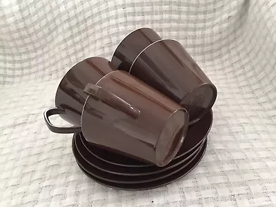 Set Of 4 Vintage Retro Melaware Cups And Saucers. Chocolate Brown. • £12