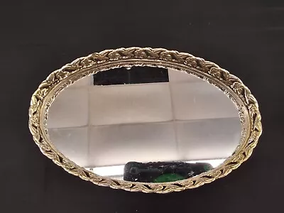 Vintage Mid Century Oval Mirror Tray Perfume Vanity  Silver Filigree. 13.5L X 9W • $25