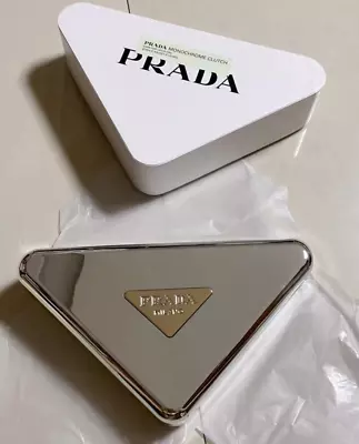 PRADA Beauty Vip Gift Makeup Case Triangle Jewelry Box Lipstick Box Silver • $90.67