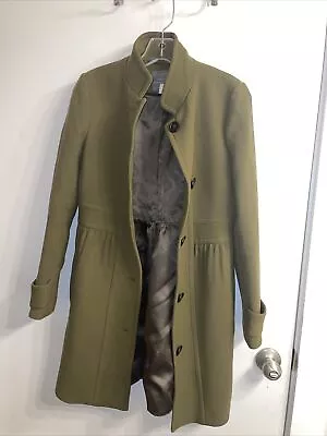 J Crew Double Cloth Lady Day Coat Olive Green Size 4 Wool Blend • $92.99