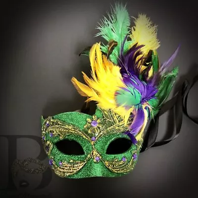 Venetian Carnival Side Feather Masquerade Mask Mardi Gras Party • $28.95