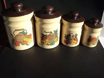 VTG 70s Mid Century Retro  Fruits / Vegetables  Aluminum Kitchen Canister Set 4 • $20