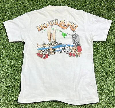 VTG 90's Hawaii HO'OLAKO Hawaii Celebrates Year Of The Hawaiian T-Shirt Men's S • $13.99