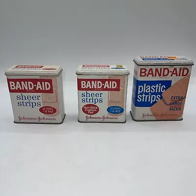 Vintage Metal Band Aid Boxes Tins Containers Johnson & Johnson Lot Of 3 • $14.96