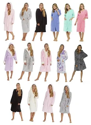 Womens Ladies Soft Cosy Warm Winter Hooded Dressing Gown Robe Fleece & Towelling • $96.21