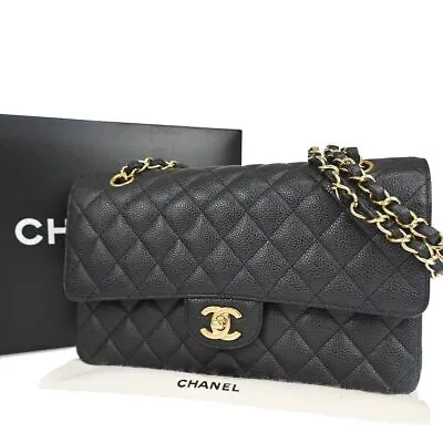 CHANEL CC Matelasse 25 Double Flap Chain Shoulder Bag Caviar Leather BK 465LC344 • $13088.26