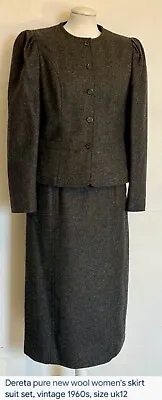 💝DERETA - Vintage Charcoal Virgin Wool Wiggle Skirt Suit EUC Size 12 • £34.99