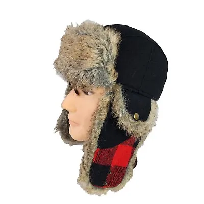 VTG Woolrich Fur Lined Trapper Hat Size M Red Plaid Wool Blend Ear Flaps Beanie  • $48.20