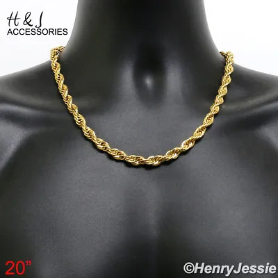 20 MEN's Stainless Steel 8mm Gold Plated Tone Smooth Rope Chain Necklace*AGN149 • $17.99