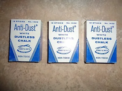 Vintage Anti-Dust White Dustless Chalk No. 1402 Binney-Smith 3 Boxes Of 12 Each • $17.99