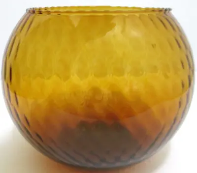 Vintage Empoli Italian Glass Rose Or Fish Bowl Vase Diamond Optic Amber 6 1/2  T • $35.99