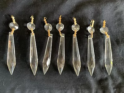 Lot Of 7 Vintage Spear Cut Clear Crystal Chandelier Prisms Replacements~ Gold • $7