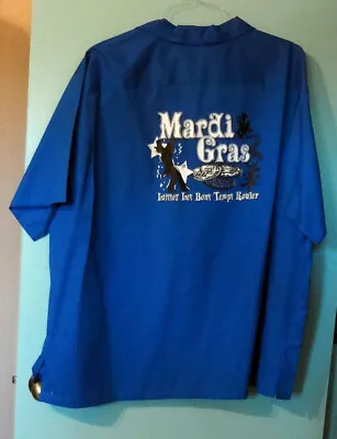 Mardi Gras Bowling Shirt Men's 3XL Royal Blue Button Up Collared Pocket NICE! • $24.95