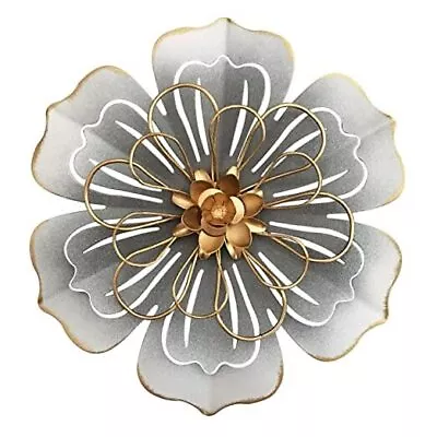 Metal Flower Wall Art Decor 8.3  Rustic Modern Floral Sculpture 06-Grey Gold • $29.62