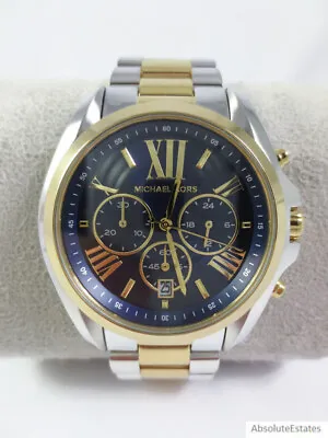 Michael Kors Bradshaw Silver Gold Two Tone Navy Blue Chronograph Watch MK5976 • $128.49