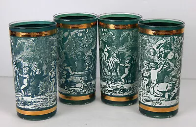 4 Vintage Cera Glass MCM Green Cherub Highball Glasses  • $20