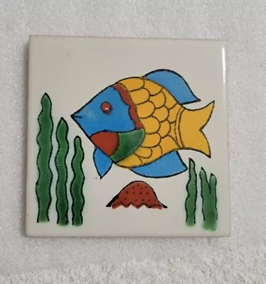 Glossy  Tropical Blue Fish  Mexican Talavera Ceramic Tiles 4x4 • $5.75