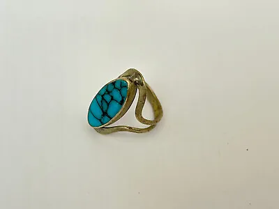 Vintage Taxco Mexico Silver Elongated Turquoise Ring Size 5 • $26