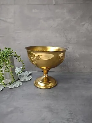 Vintage 6  Brass Tone Metal Pedestal Bowl For Candy Jewelry Planter READ Crack • $28.99
