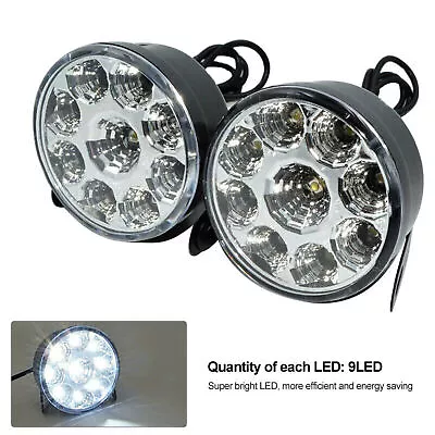 Pair 9 LED White Car Round DRL Driving Daytime Running Light Fog Day Lamp 12V US • $15