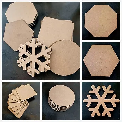 5 Or 10 X Wooden MDF Coasters 10cm Craft Blanks Square Circle Octagonal & More • £3.97