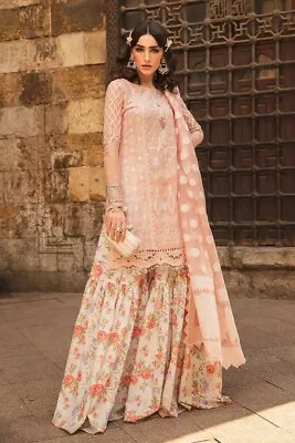 Maria B Pakistani 3 Piece Suit Luxury Pink Lawn Gharara Sharara Salwaar Kameez • £50