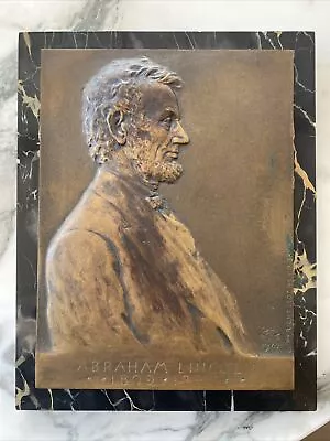 Victor David Brenner Abraham Lincoln Bronze Plaque; Marble Slab Original Stand • $1495.95