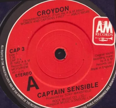 7  Vinyl: CAPTAIN SENSIBLE Croydon ((1982) New Wave DAMNED VG Condition • £2.99