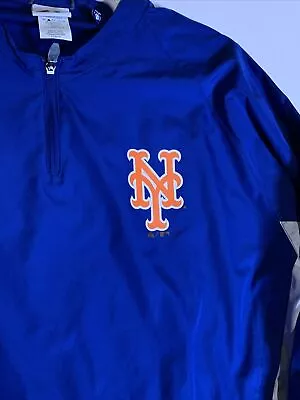 NEW YORK METS Majestic Authentic 1/4 Zip MLB Baseball Windbreaker Large NWOT • $22