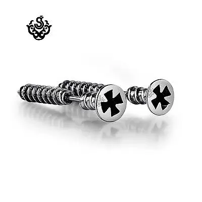 Silver Screw Nail Earrings Stainless Steel Cross Stud Fashion Unique Soft Gothic • $14.35