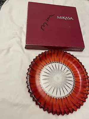 Mikasa Diamond Brillance Ruby Red Crystal Glass 14  Round Serving Platter • $26.74