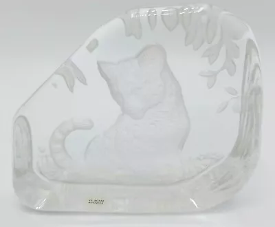 1989 FM Fare Marcolin Crystal Glass Frosted Leopard Cat Figurine Art Glass Etchd • $30