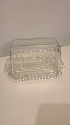 Vintage Clear Glass Ribbed 1 Pound Covered Butter Dish  Anchor Hocking? • $12