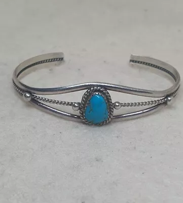 Native American Sterling Silver And Turquoise Bangle Saw Teeth Setting • £65