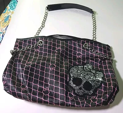 Monster High Skull Head Bow Girls Handbag Purse Tote Chain Handle Black Pink... • $23.50