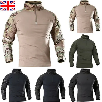 Mens Army-Tactical Military Uniform Airsoft Camo Combat Long Sleeve T-Shirt-Tops • £22.79