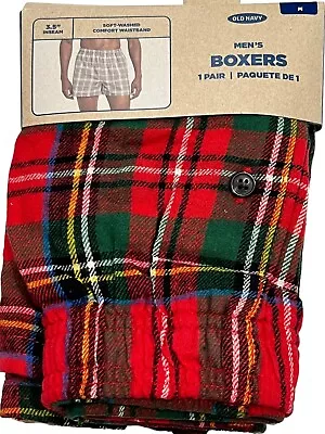 NWT OLD NAVY Flannel Boxer 3.5  Inseam Sz M-L-XL Red Green Plaid #O12 • $16.25