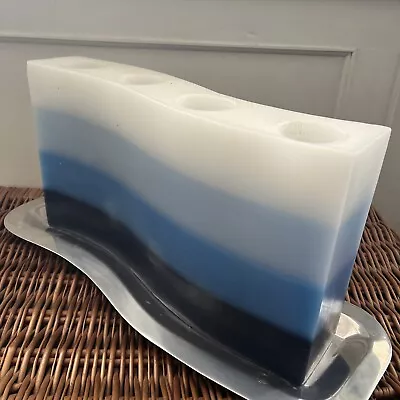 Large Wave Candle Blue Multi Triple Wick Candle W36cmxH20cmxD8cm Unscented +Tray • £24.95