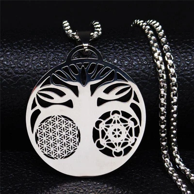 $9.99 • Buy New Tree Of Life Flower Metatron's Cube Necklace Sacred Geometry Amulet Jewelry